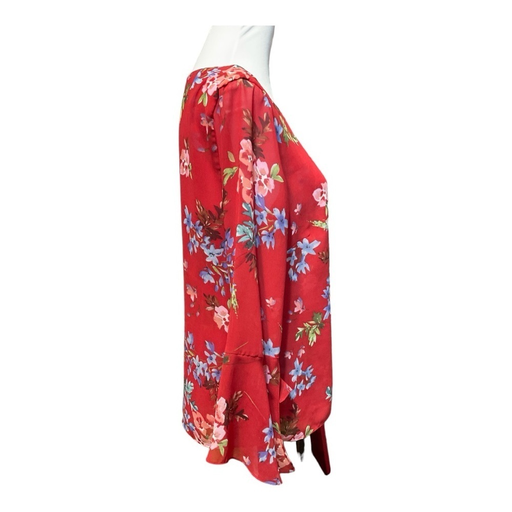 Cabi 3590 Devoted Blouse Red Floral Bell Sleeve Size S - Picture 3 of 9